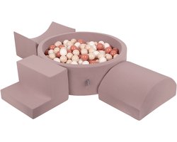 KiddyMoon Foam speeltuin PPZP-OK30D-134 met ballen heide: pastel beige-haired-wit 200 zwembad/helling L/helf L/trap