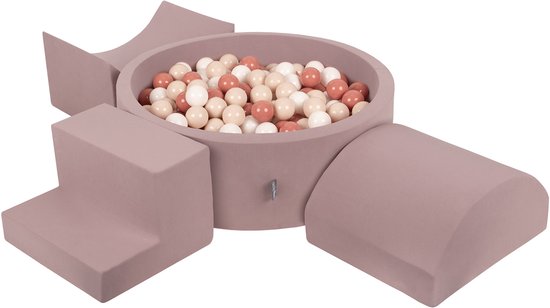 KiddyMoon Foam speeltuin PPZP-OK30D-134 met ballen heide: pastel beige-haired-wit 200 zwembad/helling L/helf L/trap