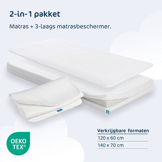 AeroSleep® Essential 2-in-1 matraspakket: Babymatras + 3D matrasbeschermer - 140 x 70 cm