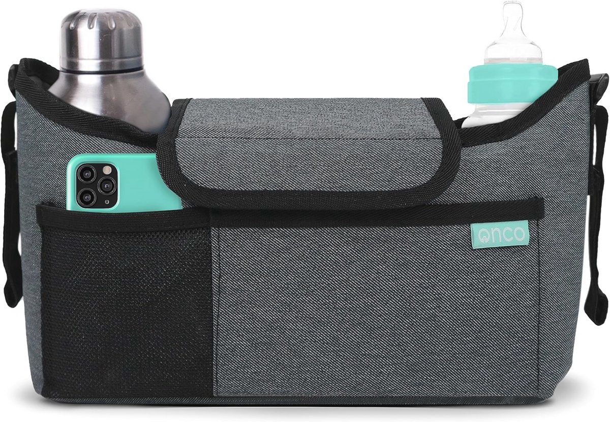 Kinderwagen Organizer - Universele Buggytas met Bekerhouder - Charcoal Grey