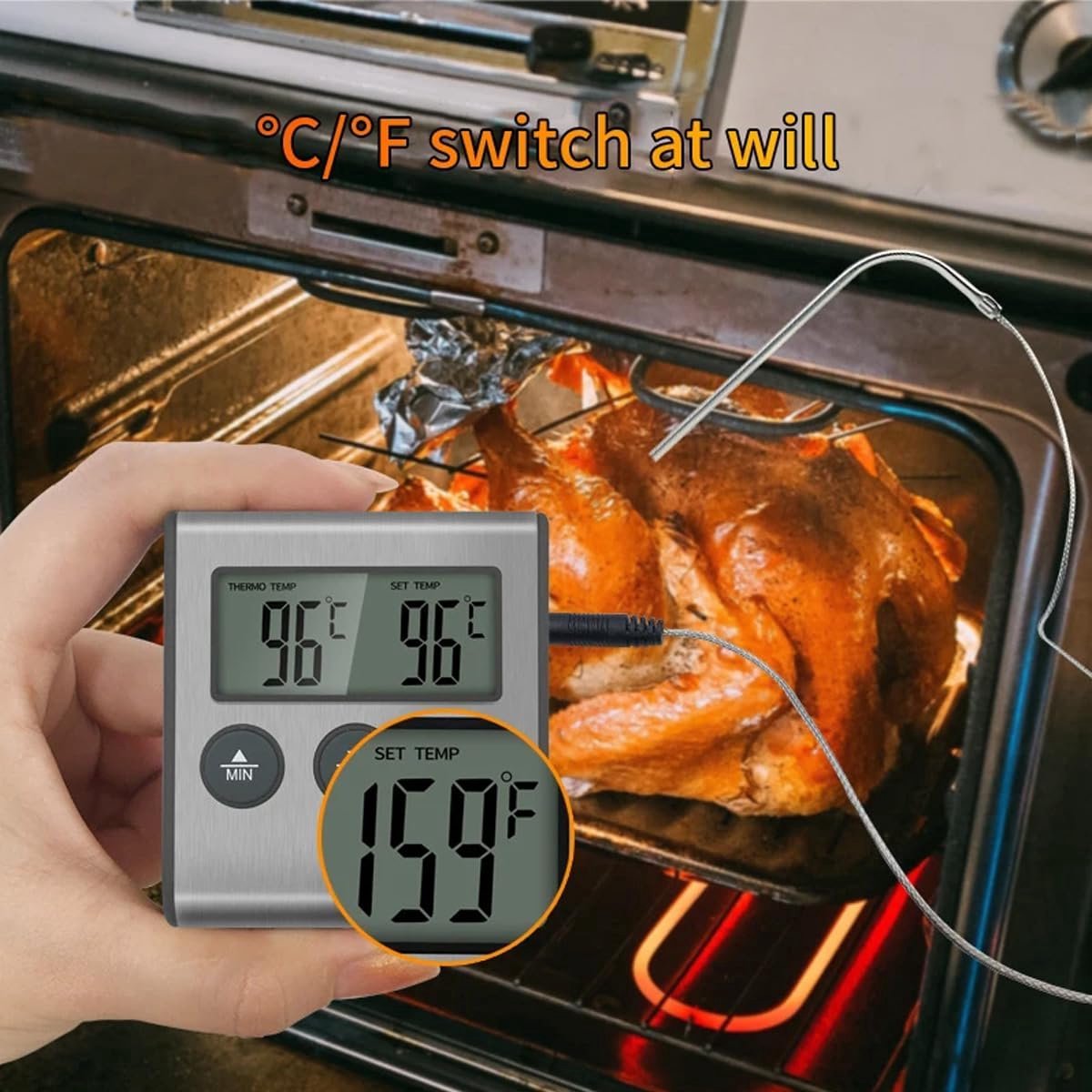 Vleesthermometer - Keukenthermometer - BBQ Thermometer - Met timer - Magnetisch - Thermometer - ook geschikt als voor Vlees, BBQ, Oven — cadeau in Kookcadeaus - foto 3
