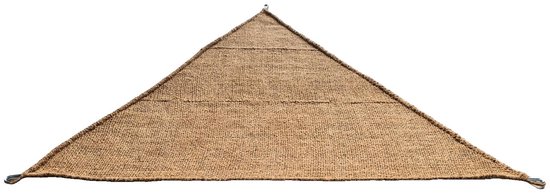 Driehoekig bruin schaduwdoek van kokosvezel met aan elke punt een metalen lus.