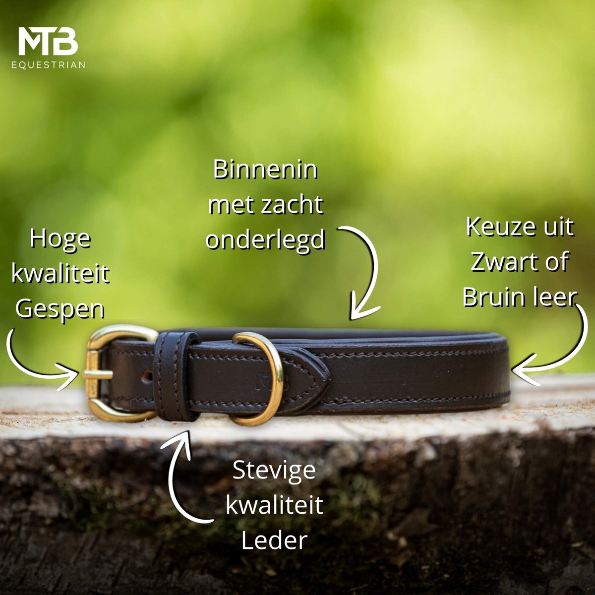 Leren Hondenhalsband – Bruin Soft – Maat L – Zacht Onderlegd & Echt Leer – MTB Equestrian