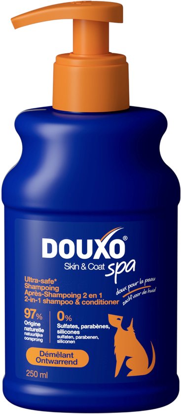 DOUXO SPA 2-in-1 Shampoo & Conditioner – 250mL | Reinigt, Hydrateert & Ontwart | Voor een Zachte, Zijdeachtige & Glanzende Vacht | Hypoallergene Formule met Aangepaste pH