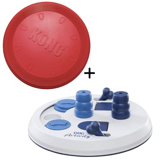 Combideal Kong Flyer Frisbee - Hondenspeelgoed - Rood - Ø25 cm + Uitdagende Intelligentie Puzzel