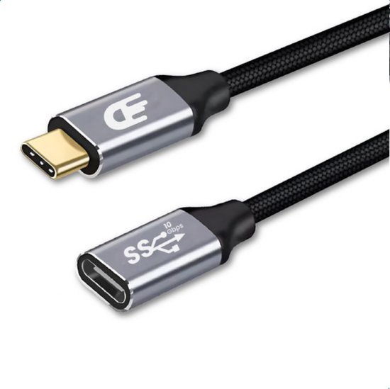 Drivv. USB C Verlengkabel 3.2 - Mannelijk naar Vrouwelijk - Fast Charge / Snellader - USB C Kabel - 1,5 meter - Geschikt voor Samsung, iPhone 15 & Meer - Grijs
