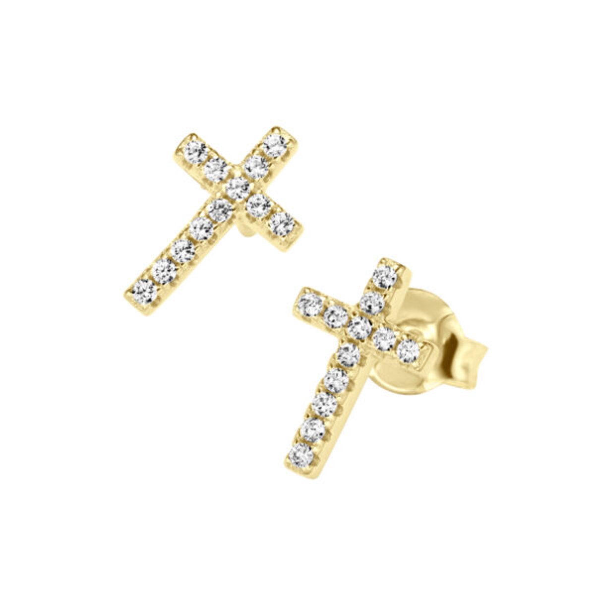 Oorstekers 925/000 zilver geelgoud verguld met 24 witte zirkonia’s