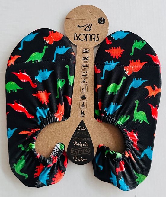 Bonas Antislip Zool Waterschoen | Zwemschoenen | Zwemslof | Gymschoen voor Kinderen Maat 24-26 Dinosaur