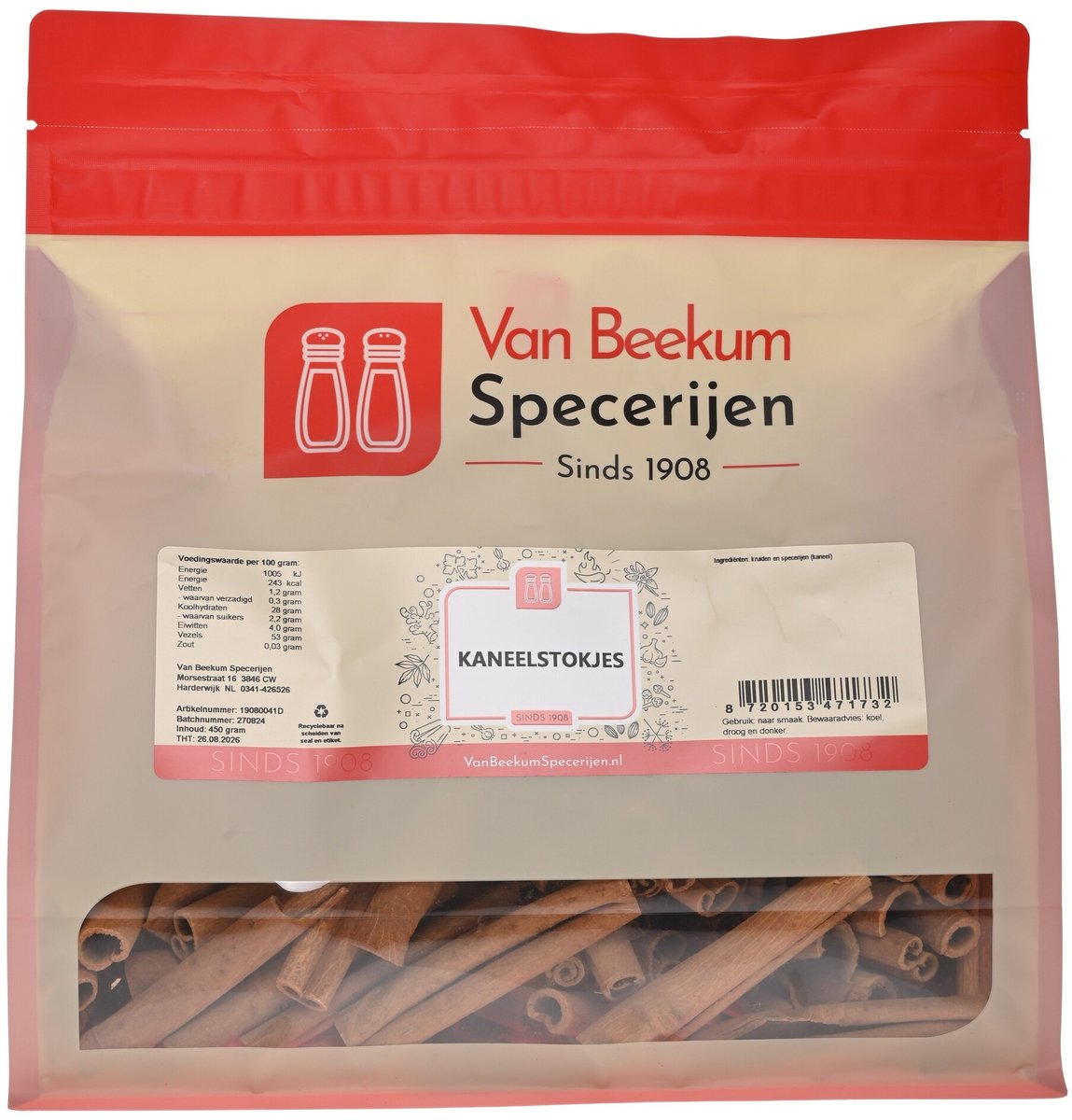 Goedkoopste Van Beekum Specerijen - Kaneelstokjes - 450 gram (hersluitbare stazak