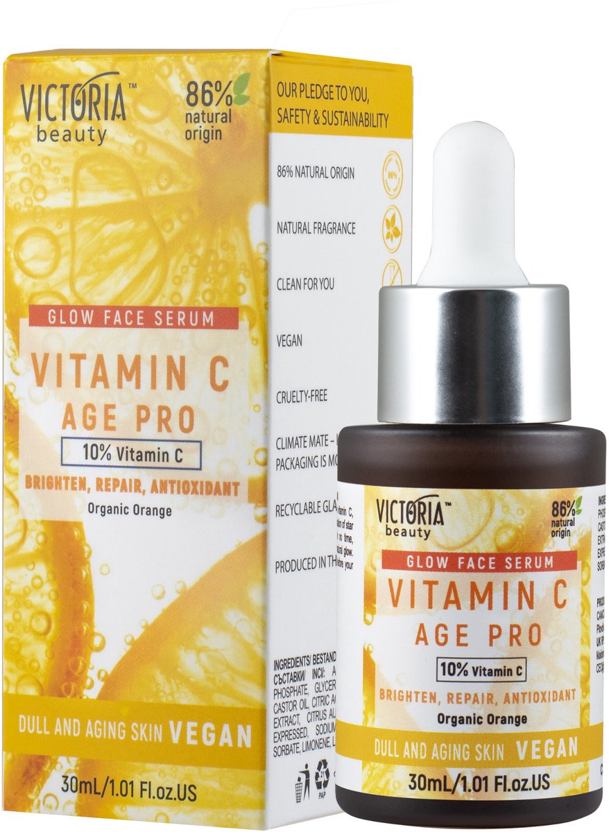 Goedkoopste Vitamine C serum, Victoria Beauty | Vitamin C Age Pro Glow Face Serum - 10 Vitamine C, anti-rimpel, Verhelderend en herstellend, Voor doffe of rijpere huid