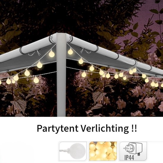 Partytent verlichting met warm witte LED bolletjes, IP44.