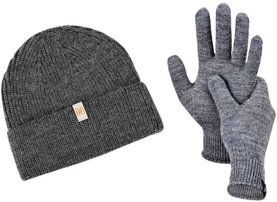 Norfolk - Set bonnet et Gants 70 % laine mérinos - Tricoté Premium - Bonnet de Sports d'hiver - Chapeaux chauds - Bonnet d'hiver - Coffret cadeau - Cadeau de Noël - Grijs - M - Norwick+Bibury
