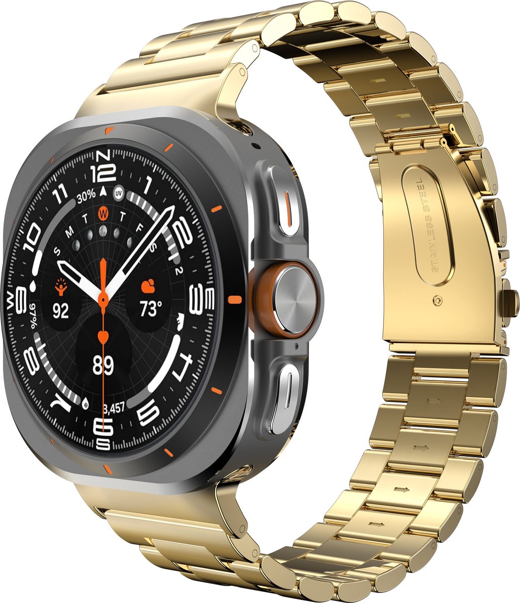 Cazy horlogebandje geschikt voor Samsung Galaxy Watch Bandje (PrimeSteel) - Smartwatchbandjes (+Horloge inkortset) - Universeel bandje geschikt voor Samsung Galaxy Watch Ultra (2024 / 2025) - Goud