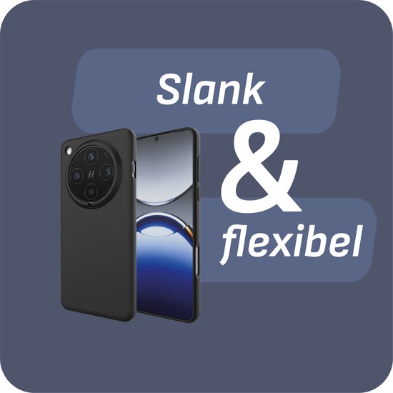 Slanke en flexibele zwarte telefoonhoes met camera-uitsparing.