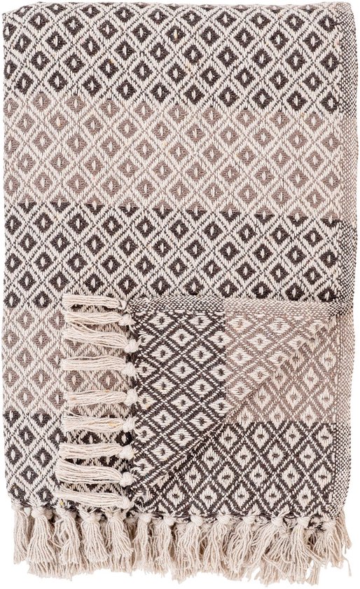 House Nordic Alanya Plaid - Deken - Grand foulard - Bruin / Beige / Wit - 130 x 180 cm - Katoen