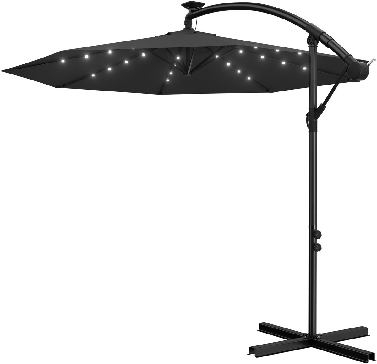 Aufun Aluminium Parasol 300 cm met slinger & LED, UV-bescherming 40+, hoogte verstelbaar – Donkergrijs