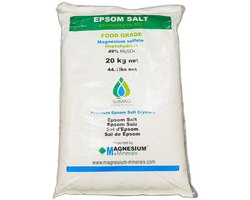 Epsom zout – 20 KG – Badzout - voor Voetbad - Magnesiumsulfaat 49% FCC Food Grade Kwaliteit van SoLMAG - 1-3 mm korrelgrootte - Bitterzout - Magnesium Sulfate - Epsomzout - Epsom Salt - Sal de Epsom – Epsom zoutbad – Voetenbad