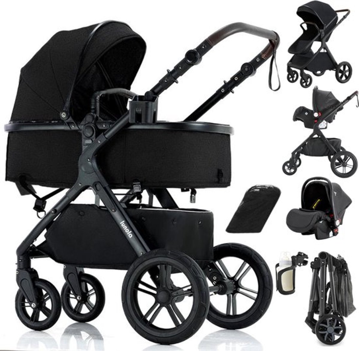 Lunola Mira X1 Kinderwagen 3-in-1 met Autostoel - Zwart - Lunola - €239,00