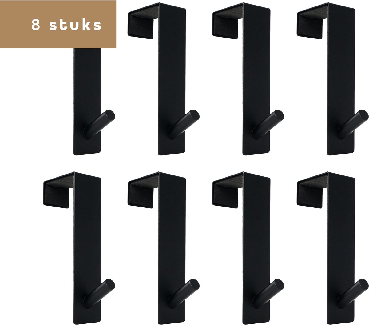 Baulk® - Deurkapstok – Deurhaak – Deurhanger – Kapstok – Zwart – Modern – Deuren tot 4cm dik – Roestvrij – Set van 8