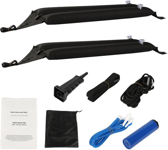 Coussin Opblaasbaar pour galerie de toit de 95 cm, porte-bagages arrière multifonction, capacité de charge de 40 kg, support pour kayak avec 2 Ceintures et Cordons, pompe à air manuelle, sac de transport pour canoës, planches de surf et SUP.