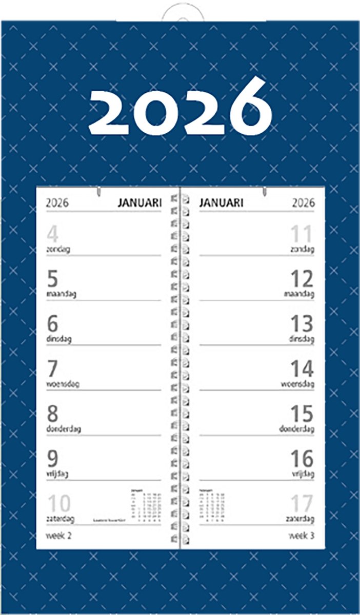 MGPcards - Omlegweekkalender 2026 - Week begint op zondag - 21 x 34 cm - Donker blauw