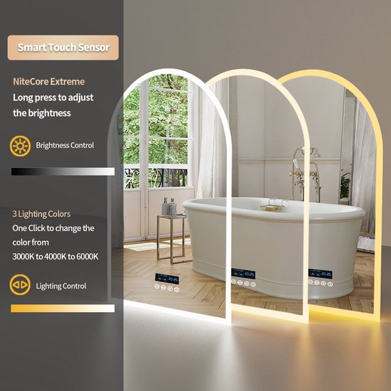 Miroir de salle de bain LUVODI avec éclairage LED - miroir mural 600x900mm avec éclairage - Enceintes Bluetooth - rétroéclairage 3 couleurs dimmable - anti-condensation - fonction mémoire - affichage intelligent de la température de l'heure