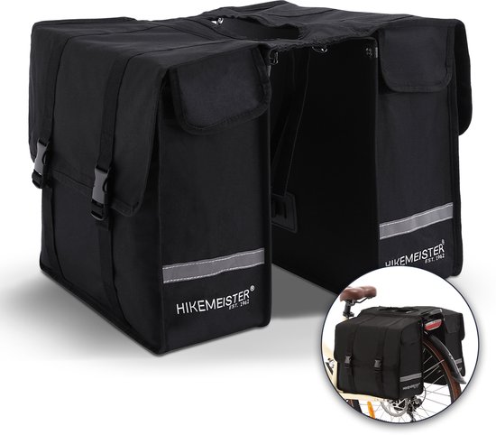 Hikemeister ® London - Fietstas Dubbel - Waterafstotend Materiaal - 43L - Zwart – 600D polyester - Fietstassen elektrische fietsen