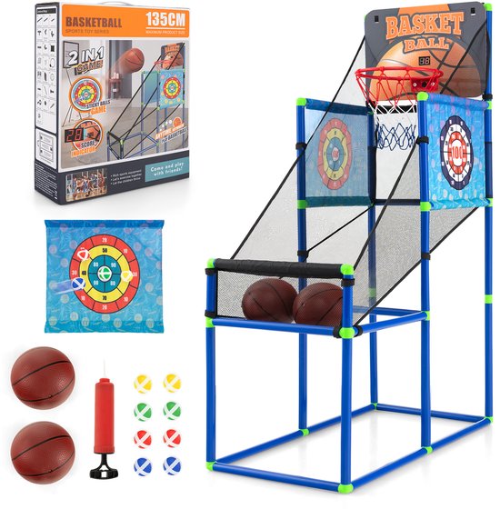 Costway Panier De Basketball Pliable à Double Panier 4 Balles Pompe De Gonflage Jeu De Basketball Arcade Pour 1 A 4 Joueurs Avec Systeme De Pointage 8 Modes De Jeux Pour Enfants Adultes