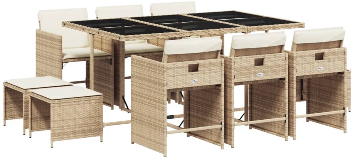 11-delige poly rattan tuinset in beige, inclusief kussens - buitenmeubilair.