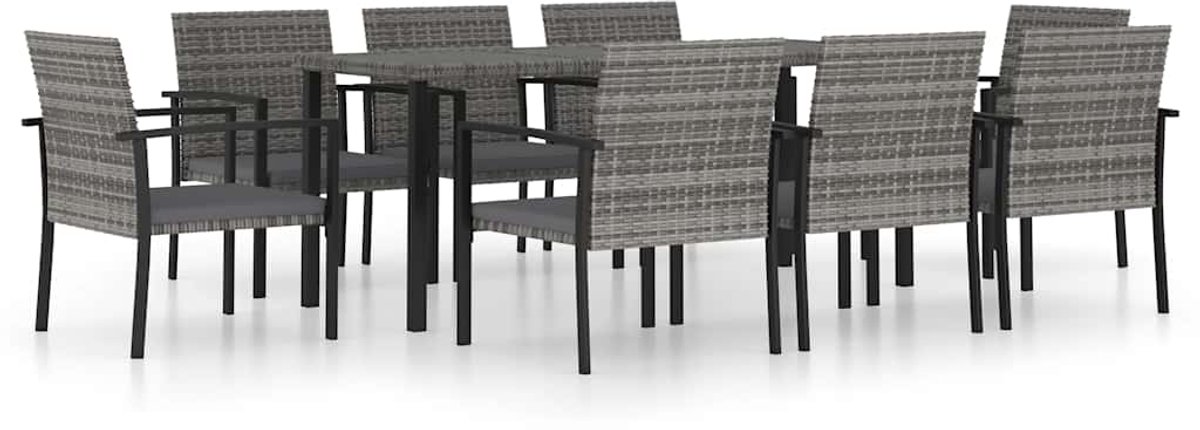The Living Store 9-delige Tuinset poly rattan grijs - Tuinstoel - Buitenmeubilair - Lounge Set - Eetkamerset - Bistro Set
