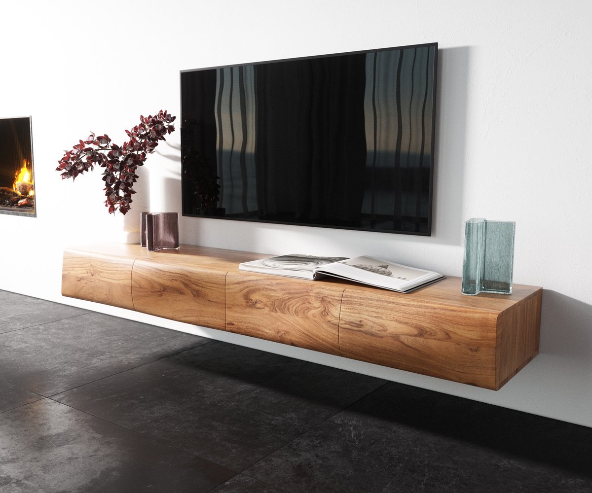 DELIFE TV-meubel New Live-Edge acacia natuur 175 cm 4 deurs zwevend Lowboard Bruin