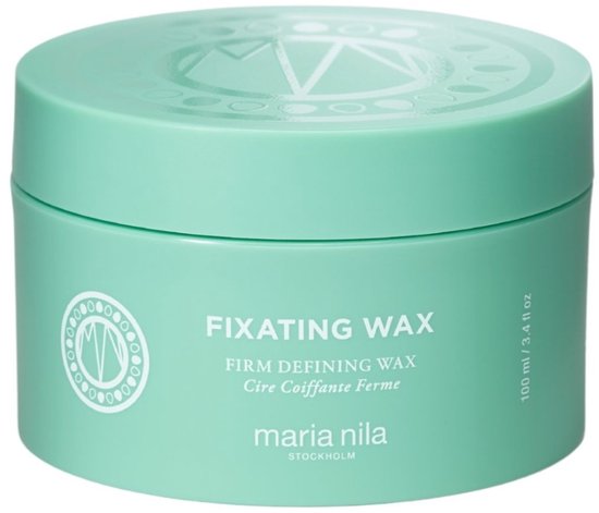 Mintgroene pot Maria Nila Fixating Wax met het merk en productnaam erop.