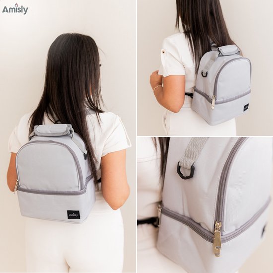 Amisly- Luxe Koeltas Grijs- Kolftas Met 2 Koelelementen- Baby Voeding Vervoeren- Moedermelk tot 12 uur Koel- Lunchtas- Voor Onderweg van Amisly — afbeelding 5