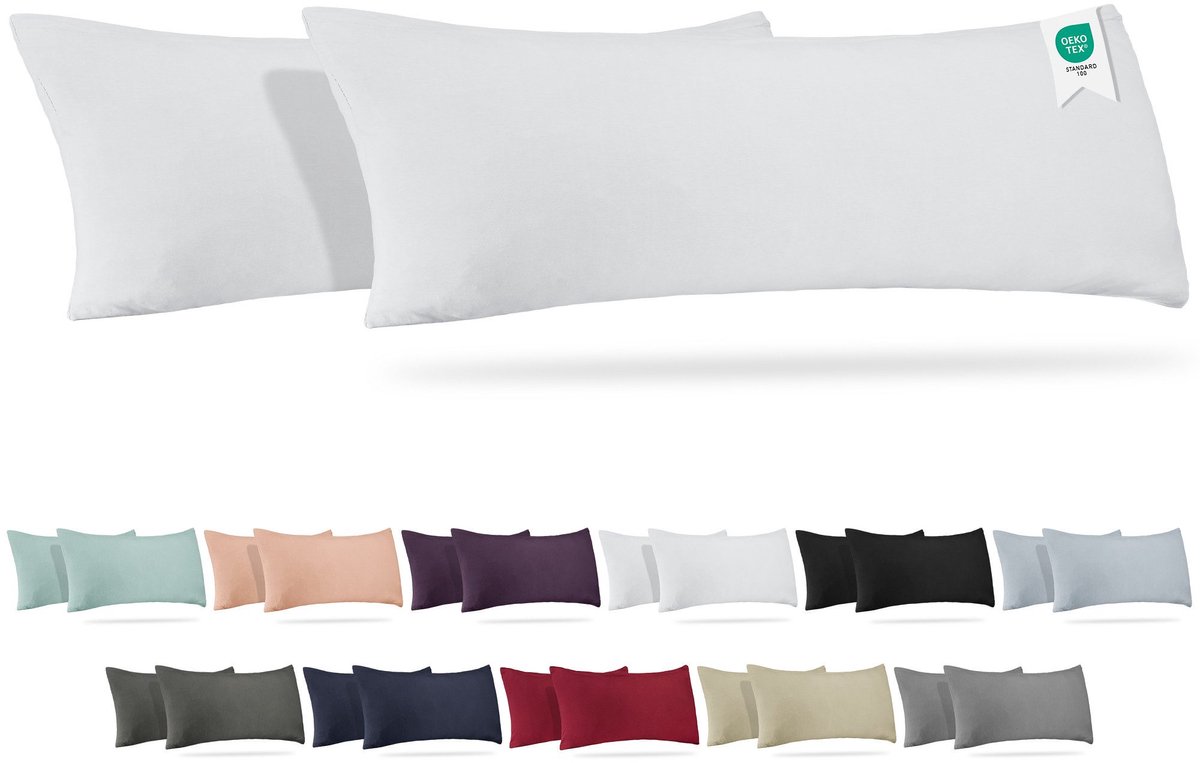 Barbons kussensloop 40x145 set van 2 - Jersey 165 g/m² kussenhoes - 100% Katoen - wit