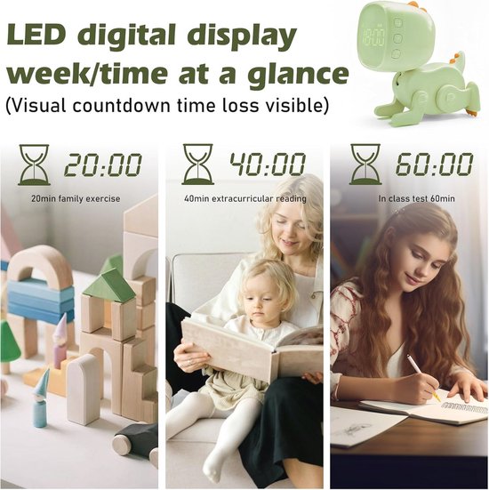 Digitale wekker voor kinderen - Dinosaurus Design met Licht en Muziek — afbeelding 4