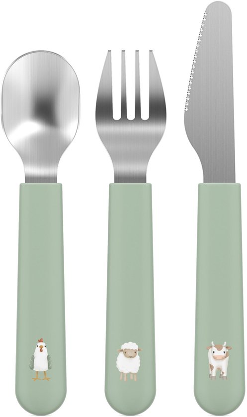 Couverts enfant Mepal Mio - 3 pièces, fourchette, couteau et cuillère - Acier inoxydable - Vaisselle pour enfants - Little Farm