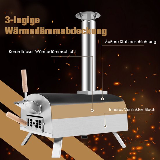 COSTWAY Pizza oven outdoor, draagbare pizza houtkachel incl. pizza schuiver en pizzasteen, hout pizza oven voor tuin camping van Merkloos — afbeelding 4