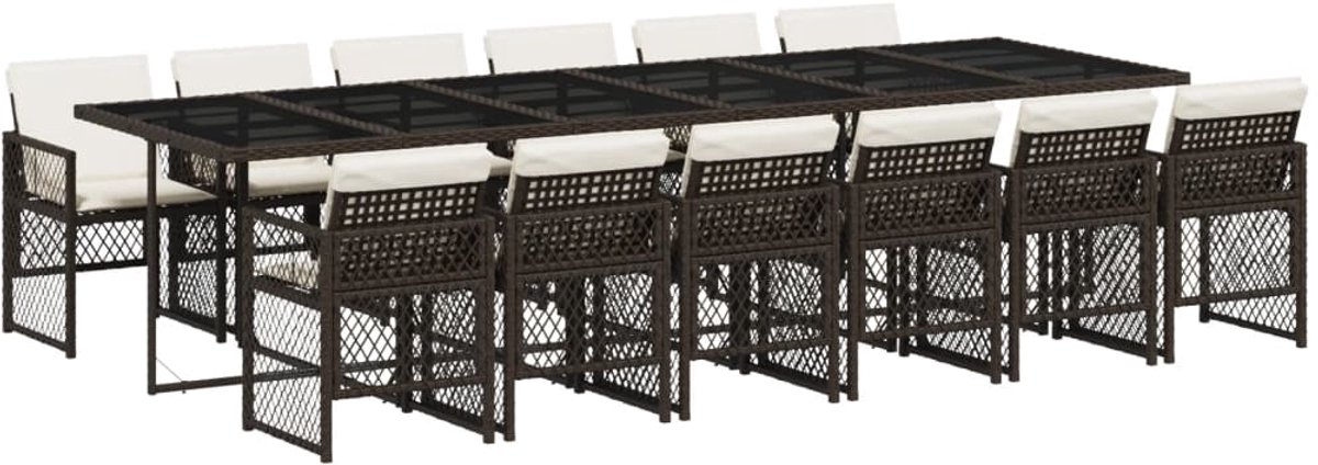 The Living Store 13-delige Tuinset met kussens poly rattan bruin - Tuinmeubel - Buitentijd - Lounge Set - Eetkamerset - Outdoor Dining