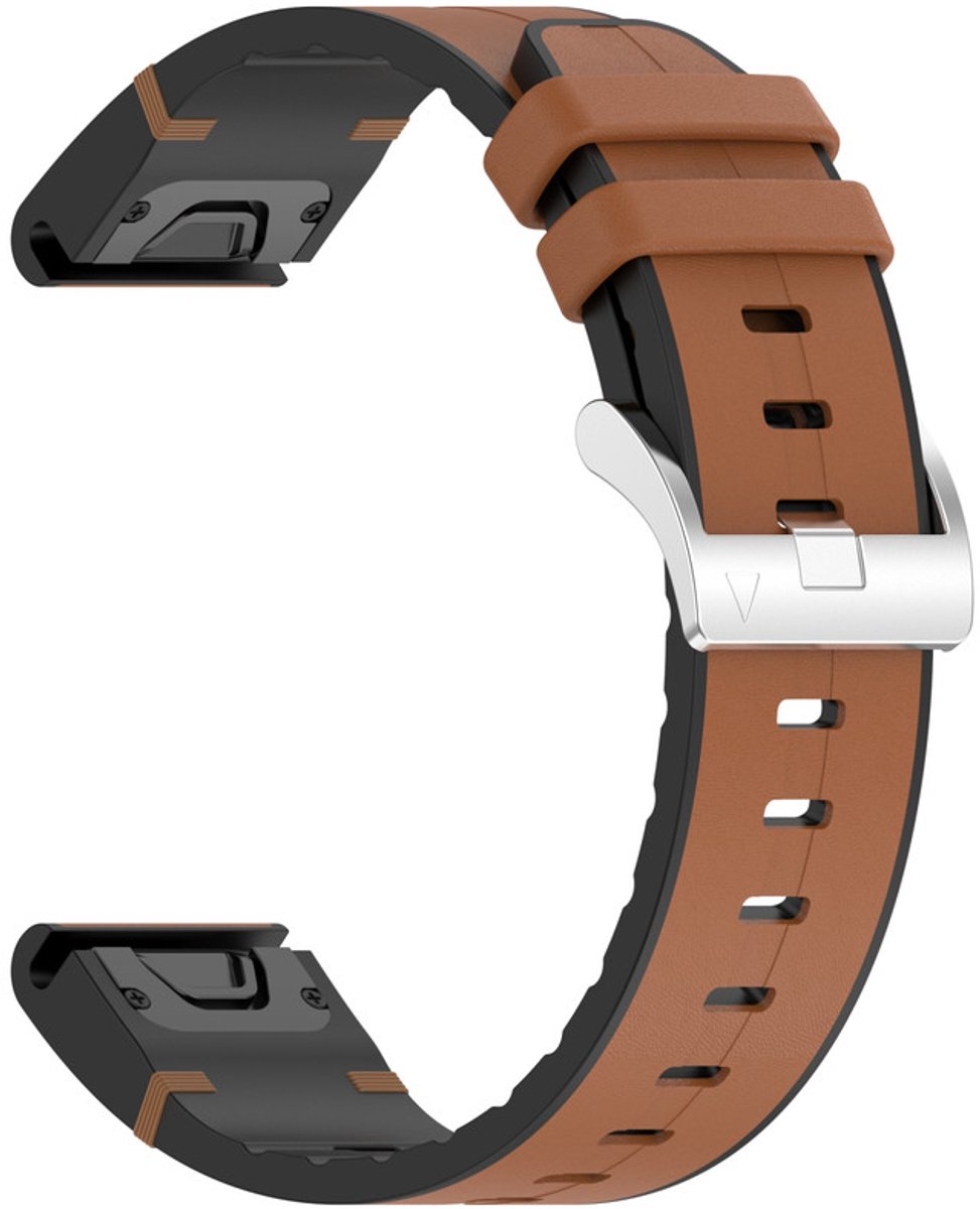 Hybride siliconen-leren bandje - geschikt voor Garmin Fenix 5 / 5 Plus / 6 / 6 Pro / 7 / 7 Pro / 8 (47 mm) / E (47 mm) / Epix (Pro) (2) 47 mm/ Quatix 5 / 6 / 7 / 7 Pro / Approach S60 / S62 / S70 47 mm / MARQ - bruin