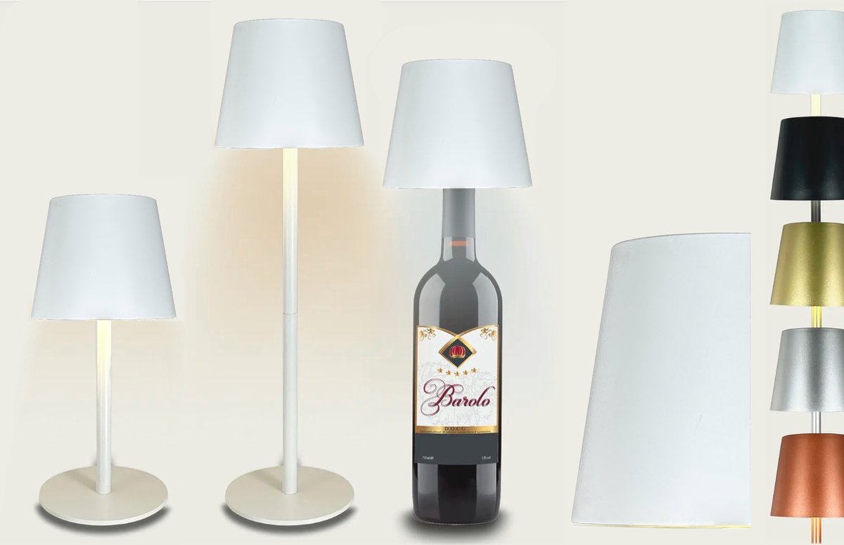 Arca Draadloze Tafellamp BIANCO - LED - dimmable - geschikt voor buiten IP44 - incl fles adapter - giftbox