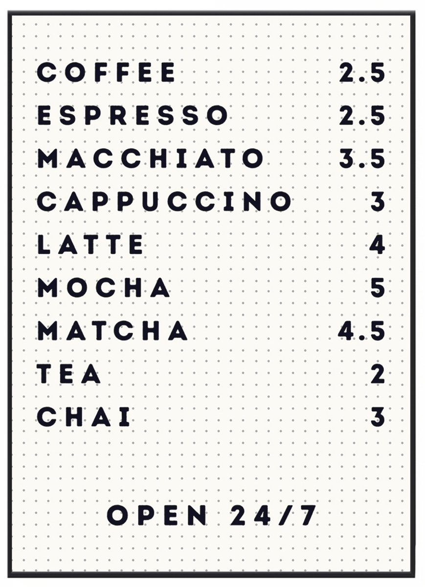 No Filter Keuken posters - A4 formaat - Coffee menu Poster / Koffie menu - Koffie art - Keuken decoratie - Cadeau koffieliefhebber koffie A4