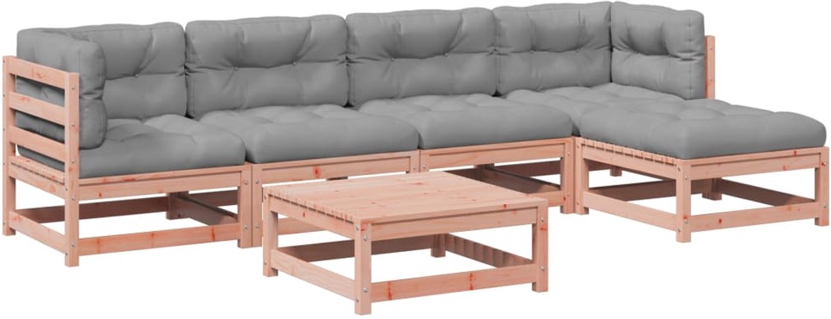 The Living Store 6-delige Loungeset met kussens massief douglas vurenhout - Hoeken Bank - Lounge Set - Tuinset - Houten Bank - Buitendecoratie