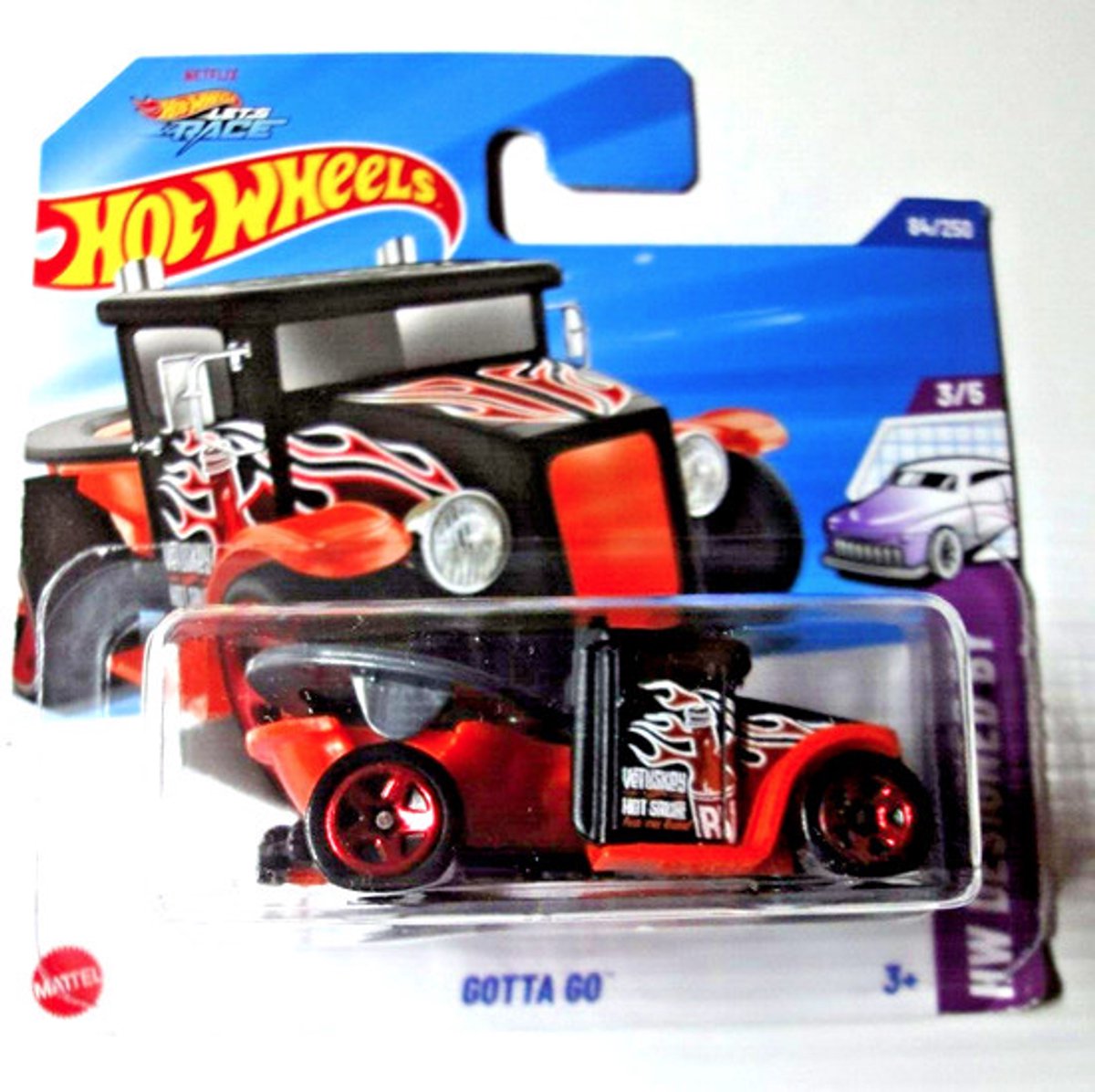HOT WHEELS HYY73-2025 FLAME ORANGE/BLACK 84/250 1:64 HW DESIGNED BY 3/5