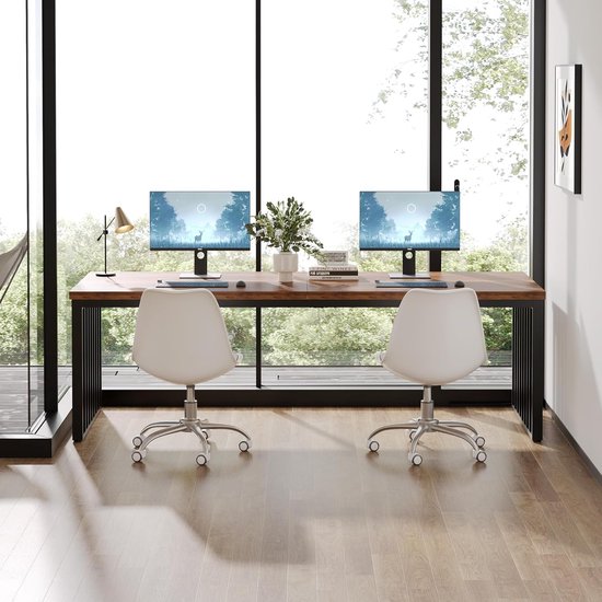 Bureau Tribesigns - Bureau d'ordinateur - Table Ordinateur - Table de bureau - Bureau - 180 x 60 x 76 cm - Structure en métal - Look bois - Marron