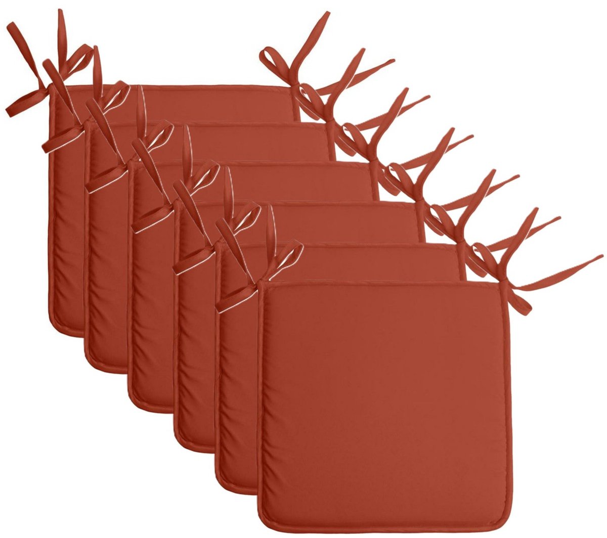 Stof Textile Home stoelkussens - 6x - terracotta - 38 x 38 x 3 cm - voor binnen - touwtjes sluiting - zitkussens plat - vierkant Terracotta bruin