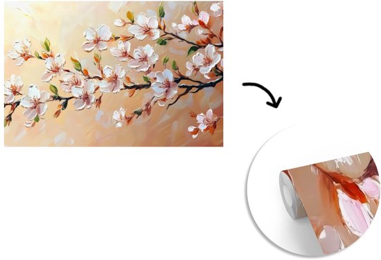 Behang - Fotobehang Bloesemtakken - Schilderachtig - Roze - Breedte 420 cm x hoogte 280 cm