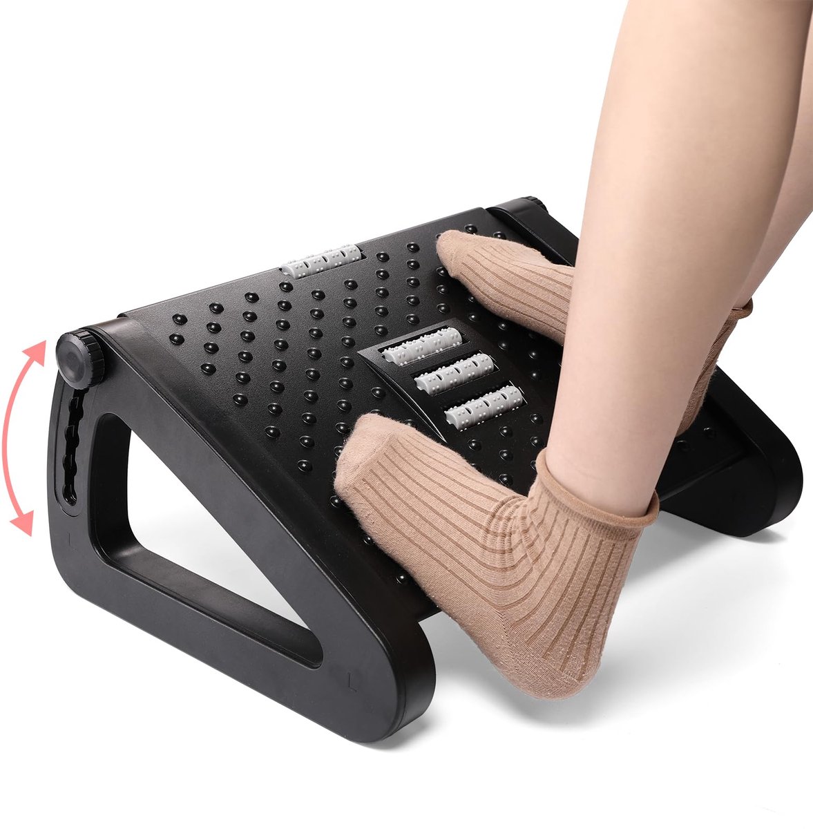 Unyqoos ® Ergonomische Verstelbare Voetsteun met Massagefunctie voor Thuis, Kantoor en Reizen zwart