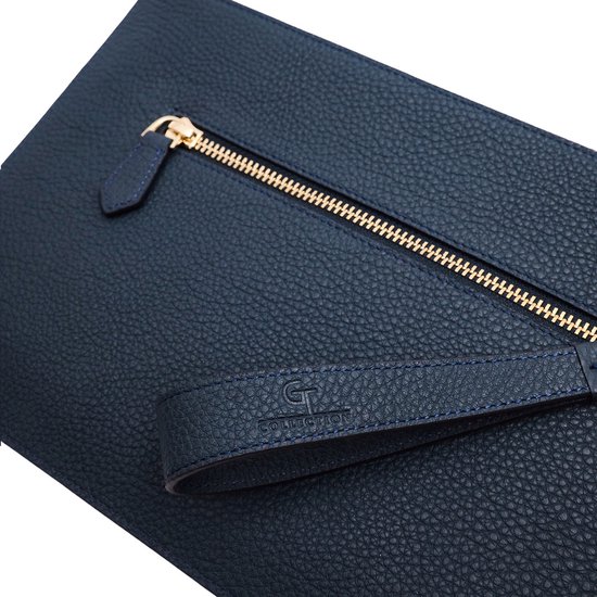 GT Collection - Sac à main en cuir pour homme - Bleu avec détails dorés - Article fait main au design unique - Fabriqué en cuir de veau véritable de haute qualité - Dimensions : 28 x 18 cm