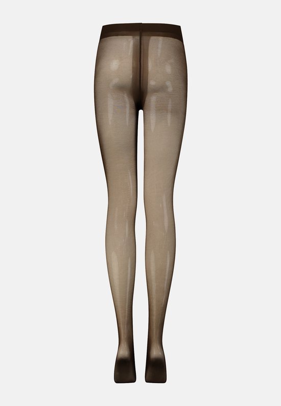 Bruine, doorschijnende panty, van achteren gezien.