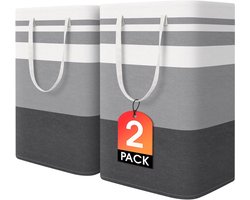 Wasmanden - Wasmand opvouwbaar - wassorteerder - wasmand 2 vakken - Katoen-linnen met waterdichte coating en metalen frame - voor veelzijdige opslagdoeleinden - met 4 opvouwbare kledinghangers - Verlengde handvatten